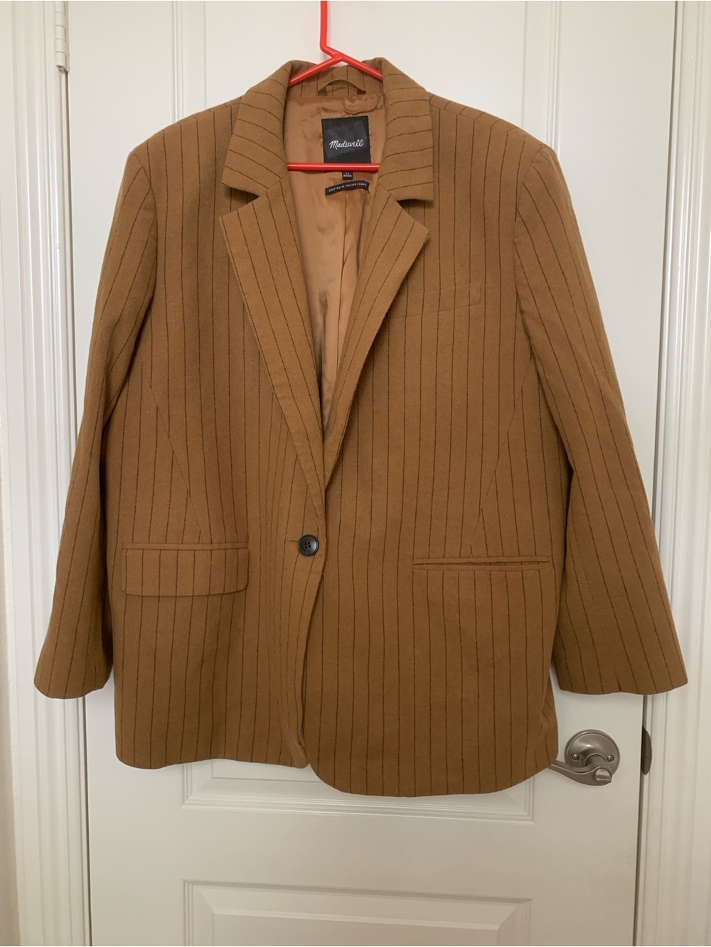 EUC Madewell Wool Blend Pinstripe Blazer Size 14 Brown Camel